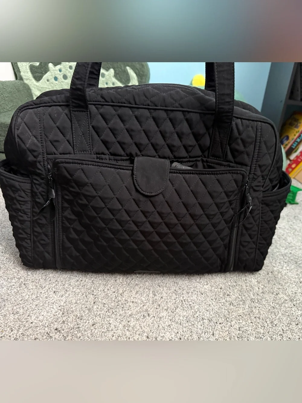 Vera Bradley Quilted Black Baby Bag with attached changing pad